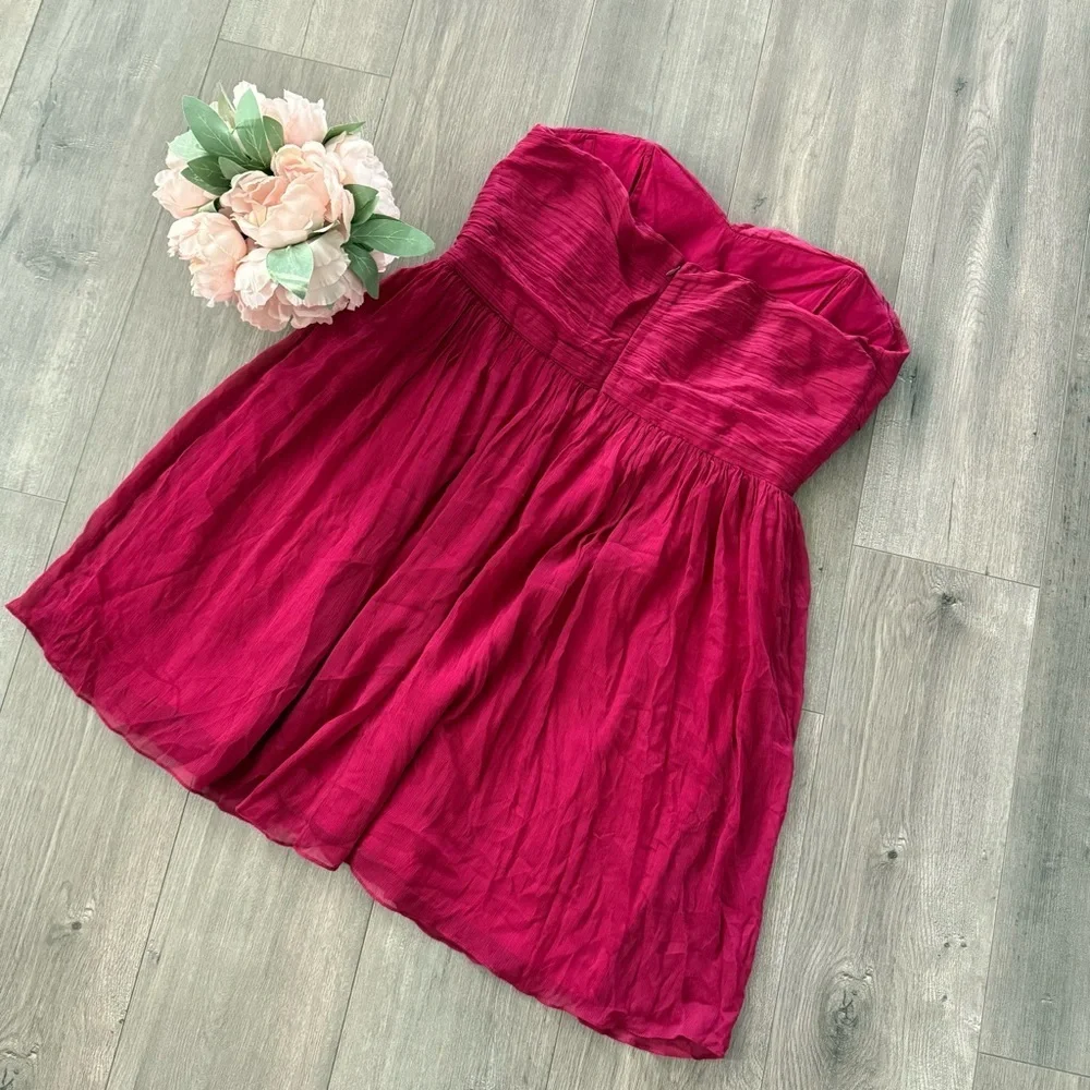 New J. Crew Rose Pink Silk Sweetheart Strapless Dress‎